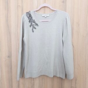 LOFT Womens Sweater Size L Cream‎ Beaded Quiet Luxury Chic Minimalist Classic